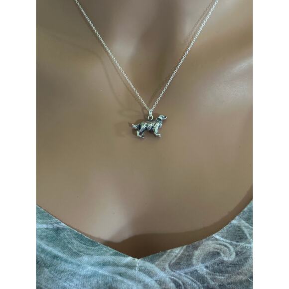 Sterling Silver Golden Retriever Necklace, Oxidized 3D Golden Retriever Necklace - Picture 3 of 6